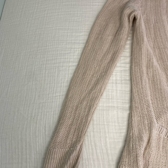 Talbots Linen Open Cardigan Long Sleeve Sweater Pockets Tan Cream Office Medium - Picture 7 of 15